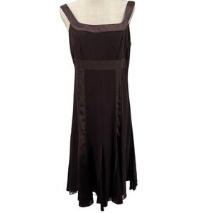 Davids Bridal Brown Satin Trim Godet Cocktail Dress Size 10 Square Neck Midi
